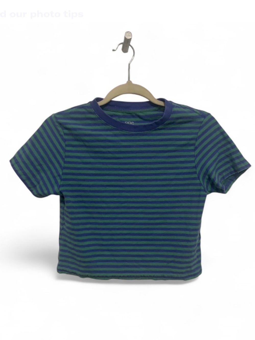 BDG Blue Green Striped Cropped Short Sleeve Tee